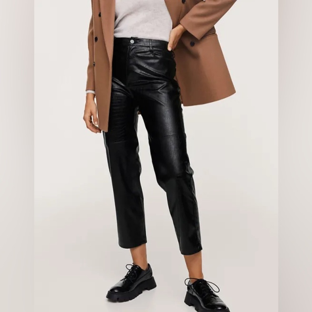 Mango | Crocodile Texture Faux Leather Straight Leg Pants Size 4